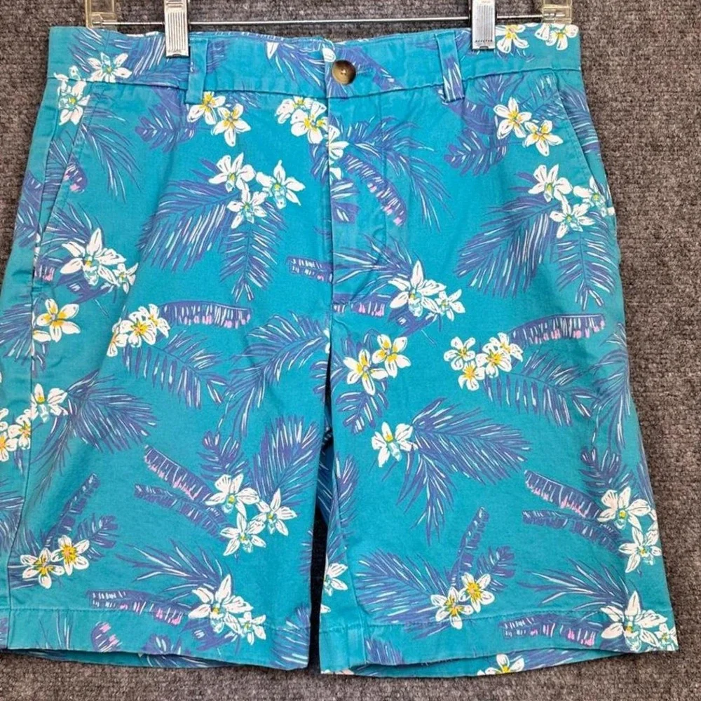 Vineyard Vines Mens 30 Breaker Shorts Blue Tropical Palm Floral Stretch Chino